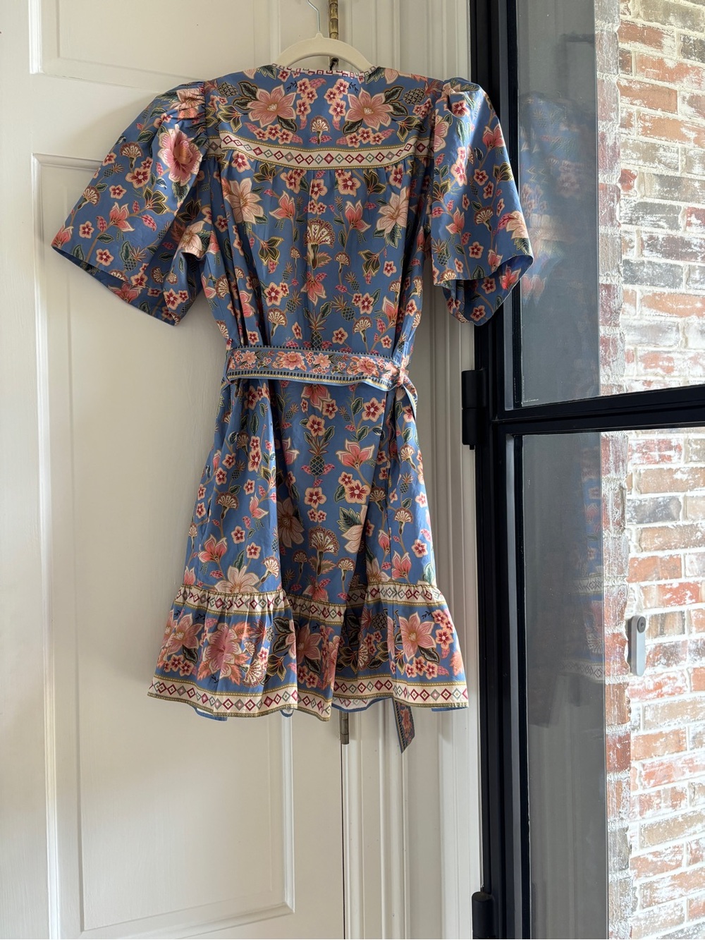 FARM Rio Blue Floral Button-Up Shirt with Pink and Coral Blooms - Picture 2 of 4